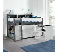 Ersa - Single - Kids Mid Sleeper Bed Bed - Storage and Desk - Grey and White - Wooden - 3ft - Happy Beds