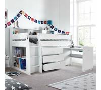 Ersa - Single - Kids Mid Sleeper Bed Bed - Storage and Desk - White - Wooden - 3ft - Happy Beds