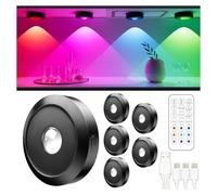 ERSDGG 6 Pack Zum Mini Spot LED Puck Lights - 1500mAh Rechargeable Battery, 12 Colour Lights, dimmable & timed Cabinet Lighting with Remote Control, 3 Lights Modes, Long Battery Life