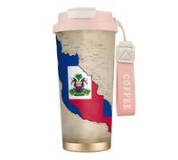 ERSDWRE Abstract Haitian Flag Map03 Print Insulated Coffee Tumbler Travel Mug with Straw Vacuum Coffee Cups Water Bottle for Office