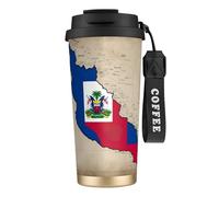 ERSDWRE Abstract Haitian Flag Map03 Print Insulated Coffee Tumbler Travel Mug with Straw Vacuum Coffee Cups Water Bottle for Office