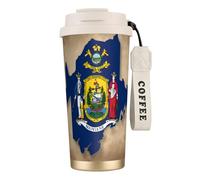 ERSDWRE Abstract Maine State Flag Map01 Print Insulated Coffee Tumbler Travel Mug with Straw Vacuum Coffee Cups Water Bottle for Office