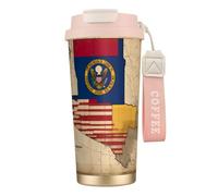 ERSDWRE Abstract Nebraska Flag Map02 Print Insulated Coffee Tumbler Travel Mug with Straw Vacuum Coffee Cups Water Bottle for Office