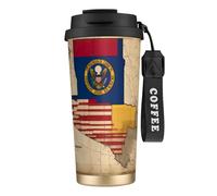 ERSDWRE Abstract Nebraska Flag Map02 Print Insulated Coffee Tumbler Travel Mug with Straw Vacuum Coffee Cups Water Bottle for Office