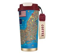 ERSDWRE Abstract New York Flag Map 03 Print Insulated Coffee Tumbler Travel Mug with Straw Vacuum Coffee Cups Water Bottle for Office
