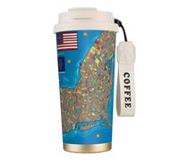 ERSDWRE Abstract New York Flag Map 03 Print Insulated Coffee Tumbler Travel Mug with Straw Vacuum Coffee Cups Water Bottle for Office