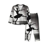 ERSDWRE Ballerina Dance Print Women'S Pajama Sets Button Down Pajamas Set Long Sleeve Long Pants Pjs Sets For Women Black
