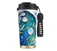 ERSDWRE Blue Fly Dragonfly Print Insulated Coffee Tumbler Travel Mug with Straw Vacuum Coffee Cups Water Bottle for Office