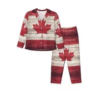 ERSDWRE Canada Flag Print Women'S Pajama Sets Button Down Pajamas Set Long Sleeve Long Pants Pjs Sets For Women Black