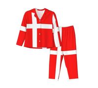 ERSDWRE Denmark Danish Flag Print Women'S Pajama Sets Button Down Pajamas Set Long Sleeve Long Pants Pjs Sets For Women Black