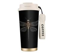ERSDWRE Dragonfly Black Print Insulated Coffee Tumbler Travel Mug with Straw Vacuum Coffee Cups Water Bottle for Office