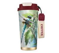 ERSDWRE Dragonfly Painting Print Insulated Coffee Tumbler Travel Mug with Straw Vacuum Coffee Cups Water Bottle for Office