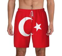 ERSDWRE Flag of Turkey Print Beach Shorts with Pockets Swim Trunks Men Swimtrunks Pants Swimwear for Surfing Swimming White