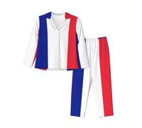 ERSDWRE French Flag Print Women'S Pajama Sets Button Down Pajamas Set Long Sleeve Long Pants Pjs Sets For Women