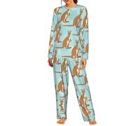 ERSDWRE Funny For Kangaroo Zoo Print Casual Women'S Pajama Sets Long Sleeve Pants Loungewear Soft Sleepwear Womens Pjs Sets Black