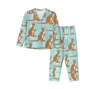 ERSDWRE Funny For Kangaroo Zoo Print Women'S Pajama Sets Button Down Pajamas Set Long Sleeve Long Pants Pjs Sets For Women Black