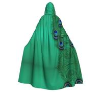 ERSDWRE Green Peacock Feather Print Halloween Hooded Cloak For Men Women Hooded Cape Robe For Medieval Cloak Costumes Cosplay