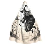 ERSDWRE Halloween Witch Flying Print Halloween Hooded Cloak For Men Women Hooded Cape Robe For Medieval Cloak Costumes Cosplay