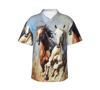 ERSDWRE Horses Running Art Print Men's Short Sleeve Button-Down Shirts Casual Summer Beach Shirts Hawaiian Shirt for Men Black