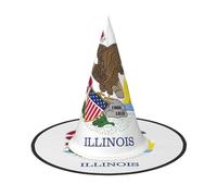 ERSDWRE Illinois State Flag Print Witch Hat Wizard Hat Cosplay Accessories For Halloween Christmas Carnivals Masquerade