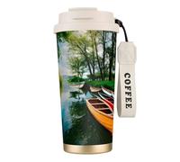 ERSDWRE Lake with Boats Canoes Park Print Insulated Coffee Tumbler Travel Mug with Straw Vacuum Coffee Cups Water Bottle for Office
