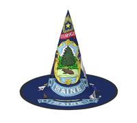 ERSDWRE Maine State Flag Print Witch Hat Wizard Hat Cosplay Accessories For Halloween Christmas Carnivals Masquerade