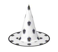 ERSDWRE Massachusetts State Flag Print Witch Hat Wizard Hat Cosplay Accessories For Halloween Christmas Carnivals Masquerade