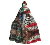 ERSDWRE Mexican American Flag Print Halloween Hooded Cloak For Men Women Hooded Cape Robe For Medieval Cloak Costumes Cosplay