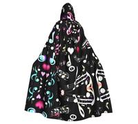 ERSDWRE Music Symbols Lovely Print Halloween Hooded Cloak For Men Women Hooded Cape Robe For Medieval Cloak Costumes Cosplay