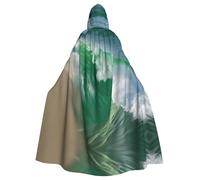 ERSDWRE Ocean Green Wave Surf With The Shore Print Halloween Hooded Cloak For Men Women Hooded Cape Robe For Medieval Cloak Costumes Cosplay