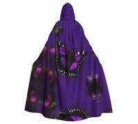 ERSDWRE One Purple Plum Butterfly Print Halloween Hooded Cloak For Men Women Hooded Cape Robe For Medieval Cloak Costumes Cosplay