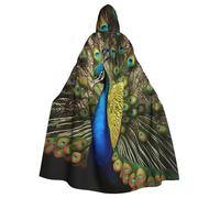 ERSDWRE Peacock Feather Print Halloween Hooded Cloak For Men Women Hooded Cape Robe For Medieval Cloak Costumes Cosplay