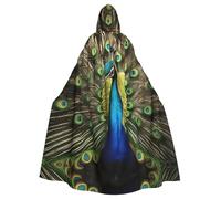 ERSDWRE Peacock Feather Print Halloween Hooded Cloak For Men Women Hooded Cape Robe For Medieval Cloak Costumes Cosplay