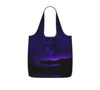 ERSDWRE Purple Starry Sky Print Grocery Bags Storage Bag Handbags | Reusable Grocery Bags Foldable Polyester Tote Lightweight Washable Large Tote Bag For Daily Shopping