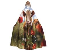 ERSDWRE Red Flower Show Steer Cows Cattle1 Print Halloween Hooded Cloak For Men Women Hooded Cape Robe For Medieval Cloak Costumes Cosplay