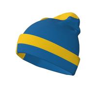 ERSDWRE Swedish Flag Print Unisex Sports Leisure No Brim Knitted Hat Warm and Stylish Beanie for Winter Outdoors Black