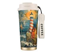 ERSDWRE The Seaside Lighthouse Print Insulated Coffee Tumbler Travel Mug with Straw Vacuum Coffee Cups Water Bottle for Office