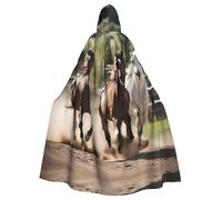 ERSDWRE Three Running Horses Print Halloween Hooded Cloak For Men Women Hooded Cape Robe For Medieval Cloak Costumes Cosplay