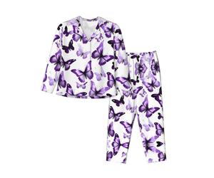 ERSDWRE White Purple Butterflies Print Women'S Pajama Sets Button Down Pajamas Set Long Sleeve Long Pants Pjs Sets For Women