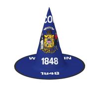 ERSDWRE Wisconsin State Flag Print Witch Hat Wizard Hat Cosplay Accessories For Halloween Christmas Carnivals Masquerade