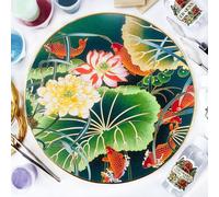 ERSENNQW Cloisonne Painting DIY Art Kit Koi and Lotus Enamel Paint by Numbers Craft Kit of Adult Perfect for Artistic Home Decor and Unique Gifts Diameter 11.8 in