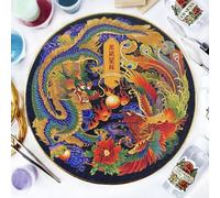 ERSENNQW Dragon and Phoenix Cloisonne Enamel Paint by Numbers Craft Kit of Adult Perfect for Artistic Home Decor and Unique Gifts Diameter 11.8 in