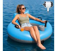 ErShangMao Motorized Pool Float, Electric Inflatable Pool Lounger For 1 Person, 50w Drift Control,Thick Pvc Body, Cup Holder, Storage Bag, River Run Tube For Water Relaxing, Lake Floating & Vacation