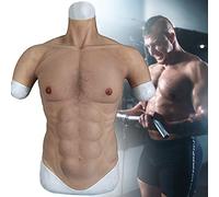 ERSINIAN High neckline Silicone Muscle Chest, Male Chest Silicone Muscle Suit Realistic for Men Cosplay Halloween Parties Masquerade Costume,Tan