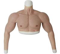 ERSINIAN Male Chest Silicone Muscle Suit Realistic Fake Muscle Half Body Suit with Floating Point Design for Cosplay Halloween Props,Tan