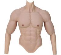 ERSINIAN Realistic Fake Muscle Silicone Male Chest High Collar with Arms Long Sleeve Half Body Muscle Suit for Cosplay Halloween Props