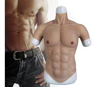 ERSINIAN Silicone Fake Chest Muscle Vest, High Neckline Silicone Muscle Chest, Male Chest Silicone Muscle Suit Realistic (Color : Dark, Size : S)