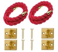 ERSINIAN Stanchion Twisted Rope with Wall Plate Hanging Circle Hook, 1/2/4 Pack Red Crowd Control Rope Barrier for Hotel, Theater, Grand Opening (Color : Red 2, Size : 3ft(0.9m/36 in))