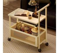 ERSINIAN Table d'appoint basse à roulettes, chariot de rangement à 2 niveaux en bambou, présentoir universel à 360° pour la maison, l'hôtel et le bureau