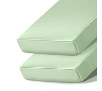 Ersmak 2 Pcs Satin Mini Crib Sheets, Silky Comfy Breathable Baby Sheets for Boys Girls, 28 x 52 x 9 in Fits Standard Crib and Toddler Mattresses, Sage Green